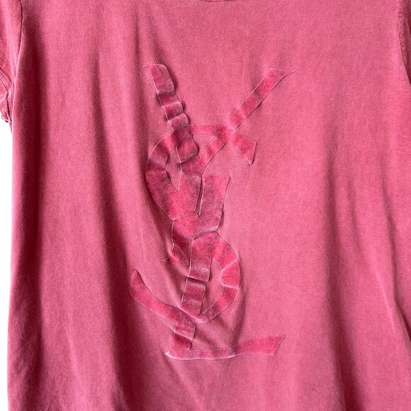 Yves Saint Laurent YSL Vintage Y2K T-Shirt Womens Size M Baby Tee Pink Velvet - Picture 2 of 4